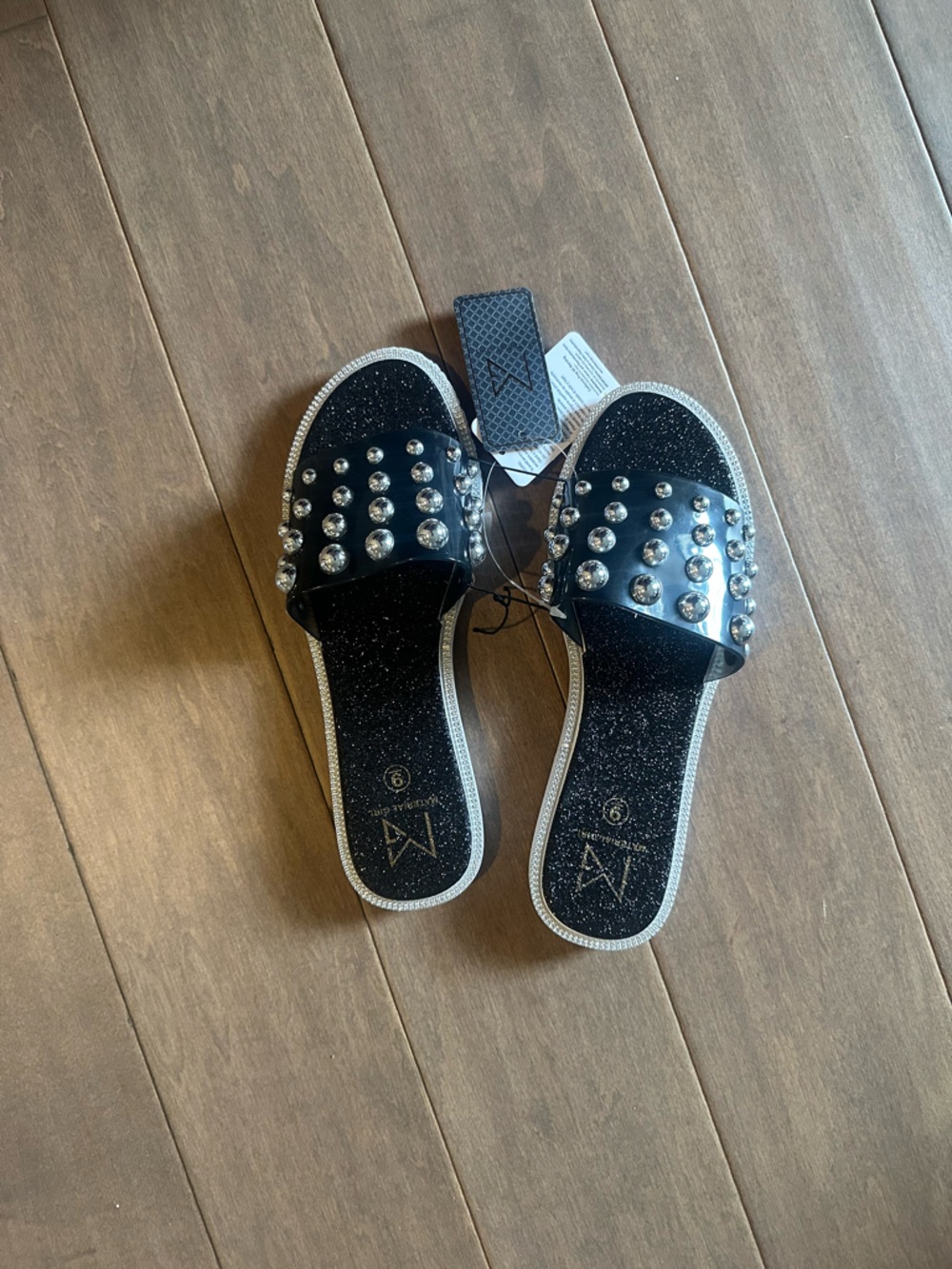 Fashion Nova Glitter Studded Sandals (size 9)